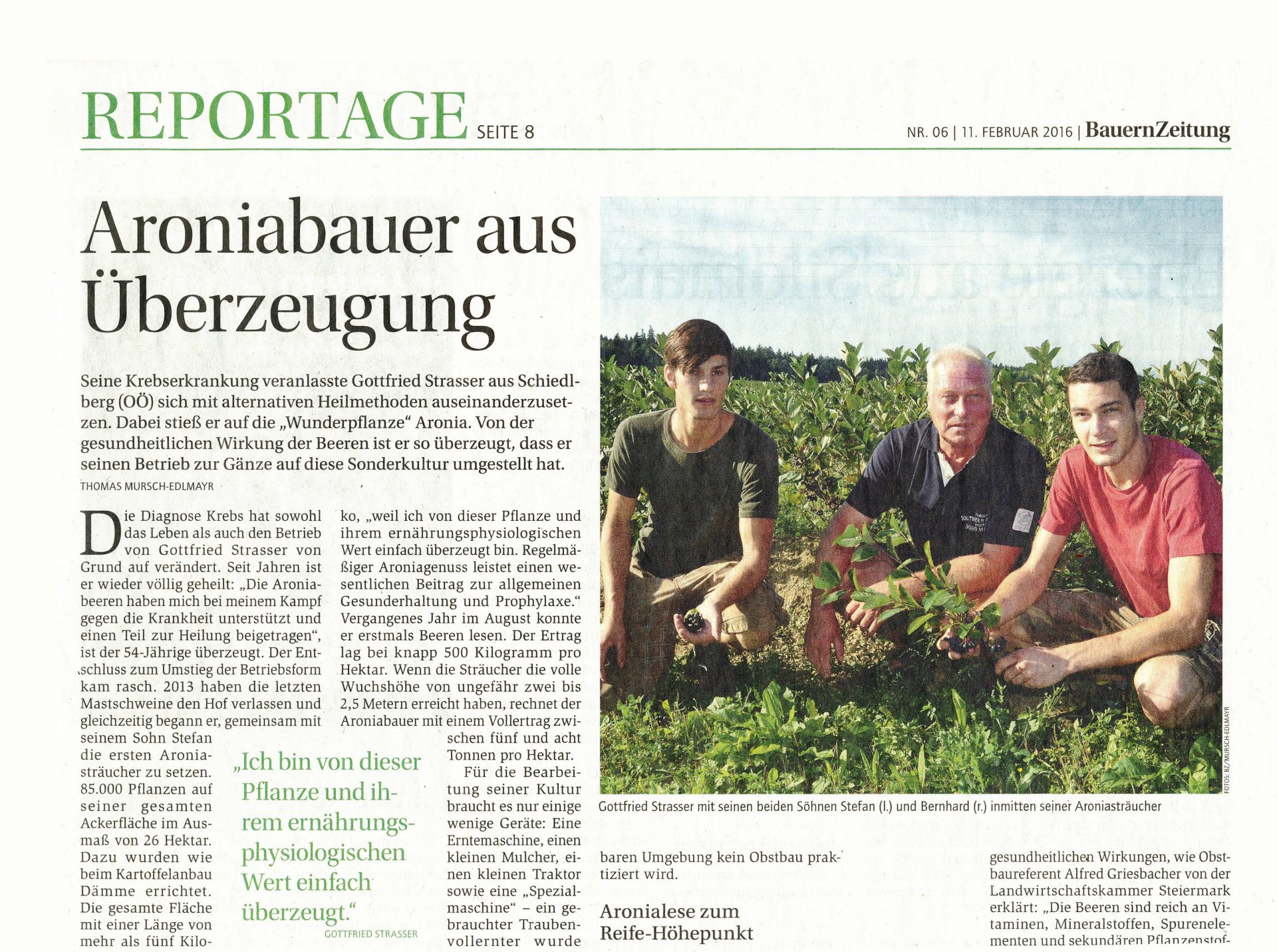 Reportage in der Bauernzeitung: "Aroniabauer aus Überzeugung"